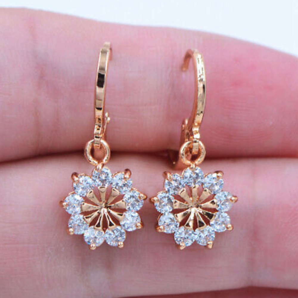 18K Yellow Gold Filled Stylish Clear Mystic Topaz Flower Dangle Earrings